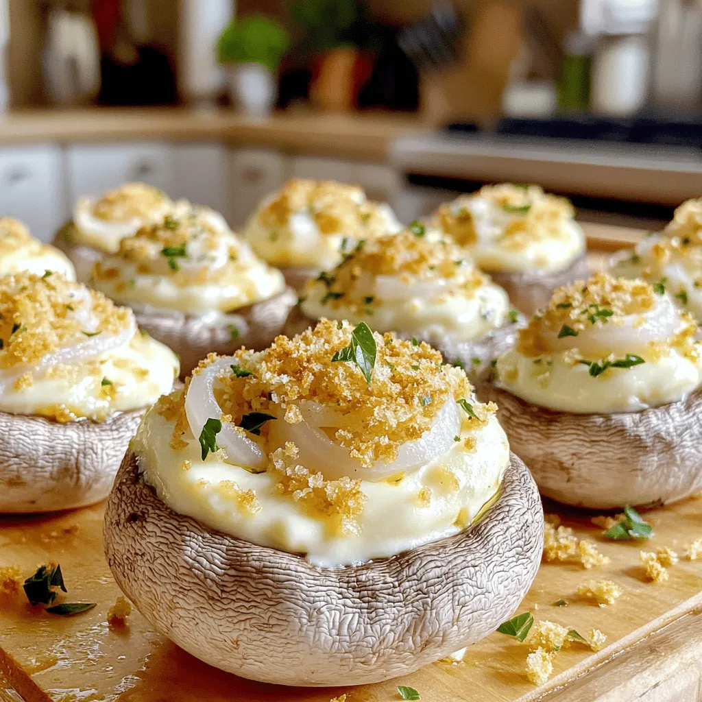 - 12 große Champignon-Pilze - 100 g Frischkäse - 50 g Parmesankäse