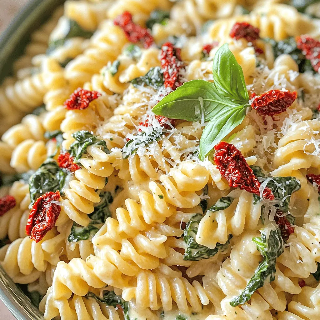 Cremige Pasta mit getrockneten Tomaten und Spinat