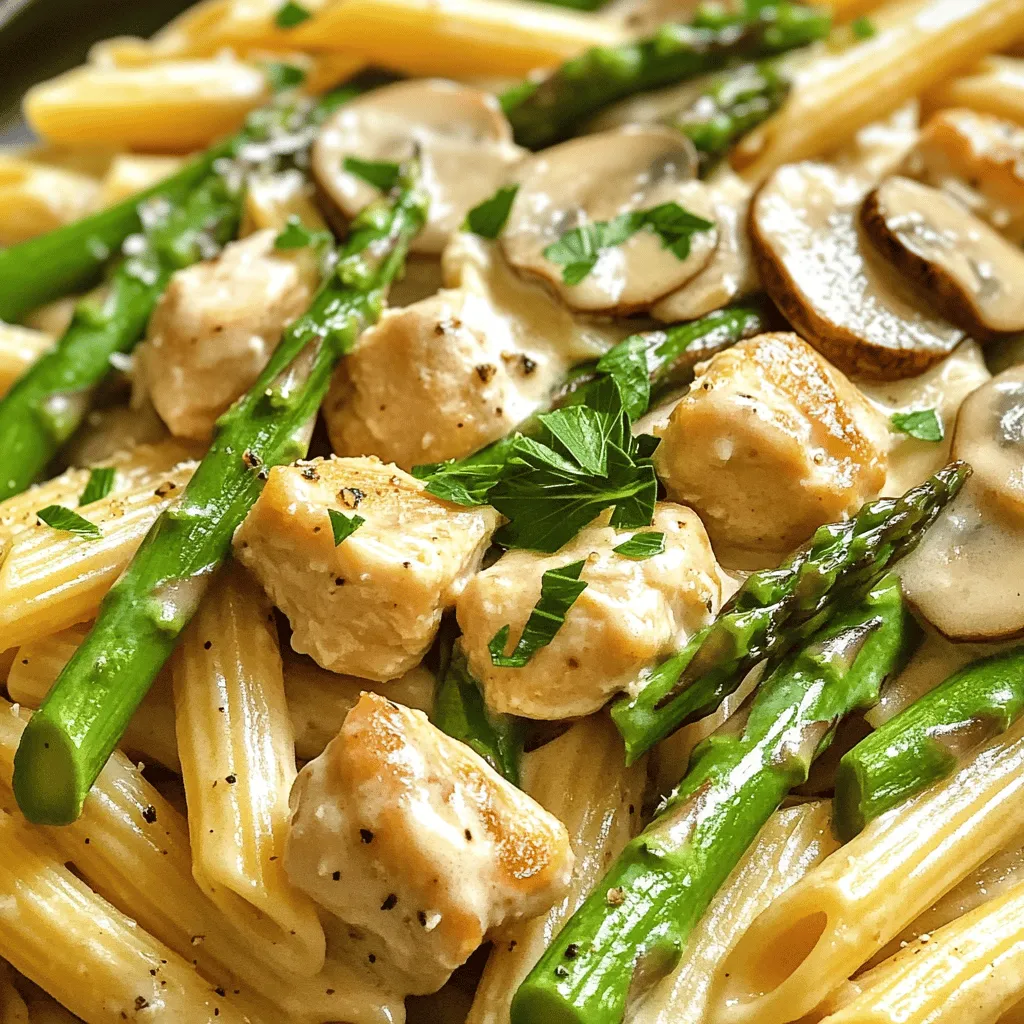 Cremige Champignon und Spargel Hähnchen Penne Rezept