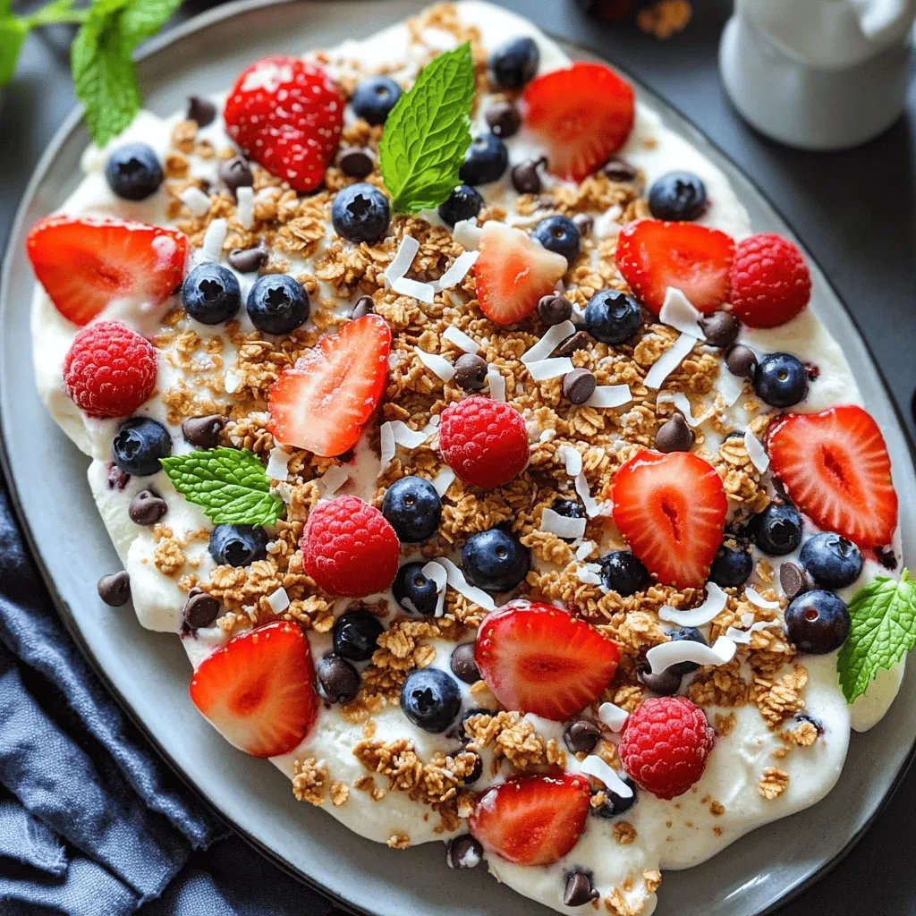 Gefrorene Joghurt-Rinde mit frischen Zutaten zaubern