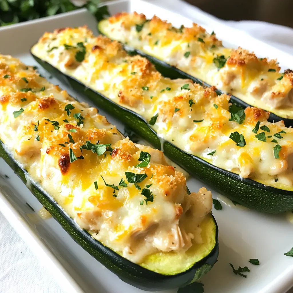Chicken Alfredo Stuffed Zucchini Lecker und Einfach
