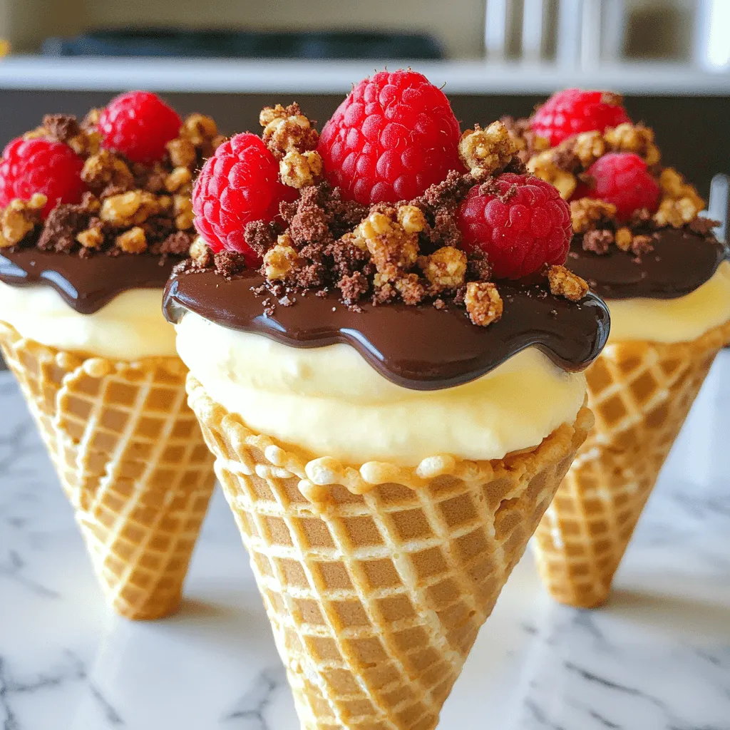 - 12 mini Zuckertüten - 200 g Frischkäse, zimmerwarm - 100 g Puderzucker - 1 Teelöffel Vanilleextrakt - 200 ml Schlagsahne