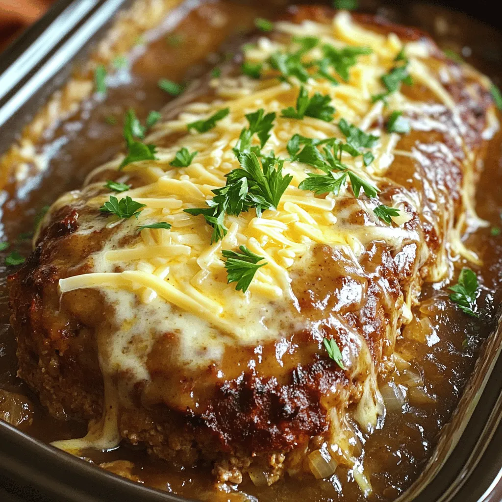 Crockpot French Onion Meatloaf mit Zartem Schweizer Käse