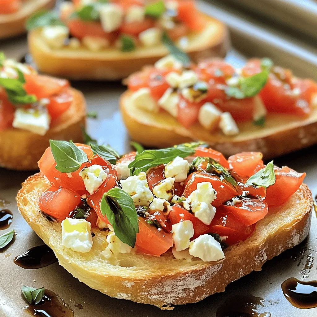 - 1 Baguette, in dünne Scheiben geschnitten - 200 g Feta-Käse - 100 g Frischkäse - 2 Esslöffel griechischer Joghurt - 2 Esslöffel Olivenöl - 1 Knoblauchzehe, halbiert - 300 g reife Tomaten, gewürfelt (z. B. Kirschtomaten oder San Marzano) - 1 Esslöffel frisches Basilikum, gehackt - 1 Teelöffel Balsamico-Essig - Salz und Pfeffer nach Geschmack - Optional: einige Minzblätter zur Dekoration