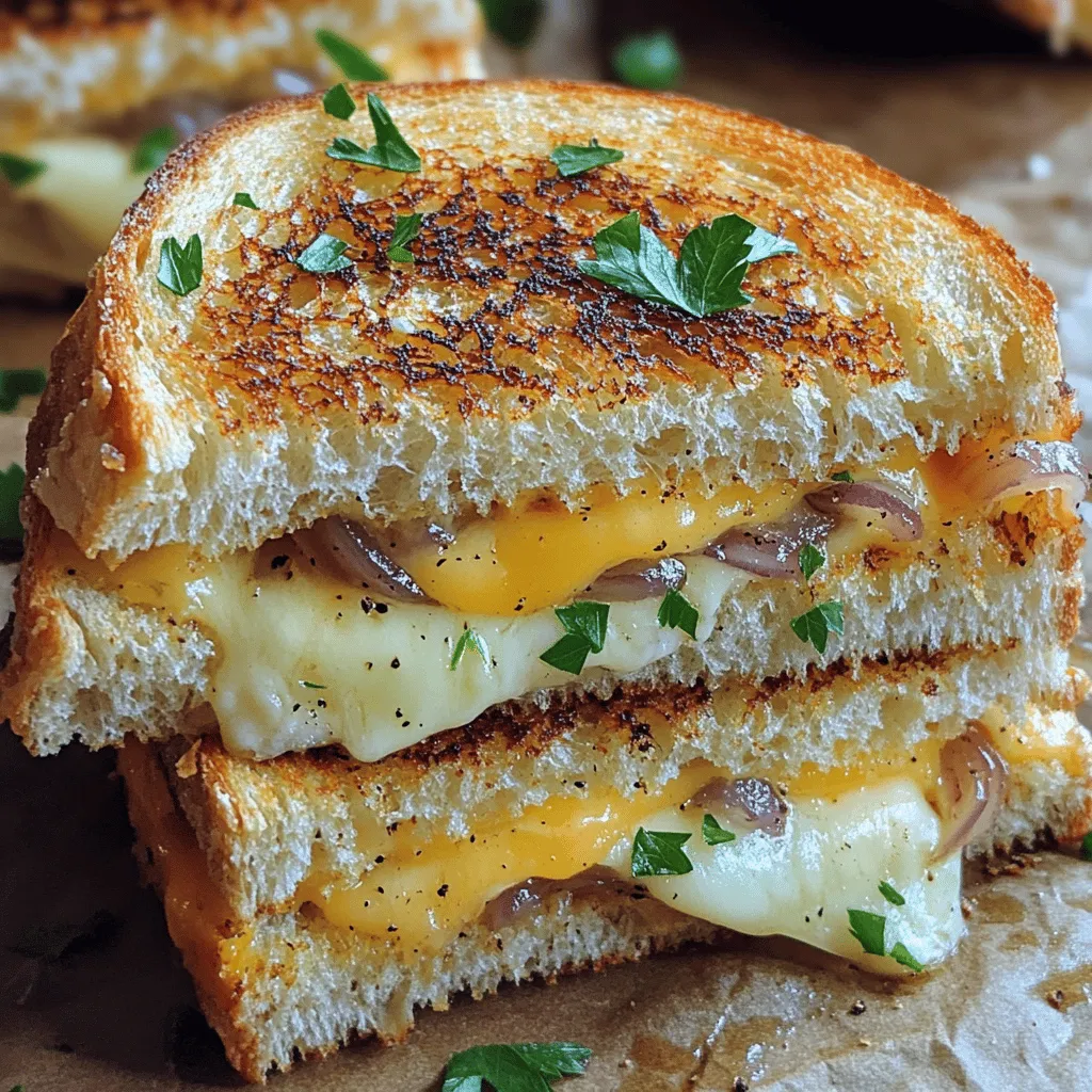 Französischer Zwiebel-Grilled Cheese Sandwich leckerer Genuss