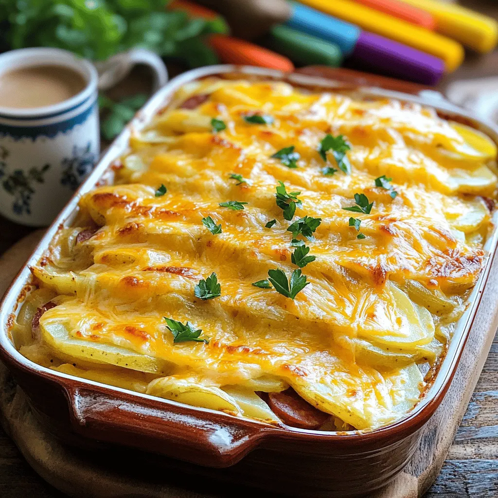 - 400g geräucherte Kielbasa - 1 kg festkochende Kartoffeln - 200g Cheddar-Käse