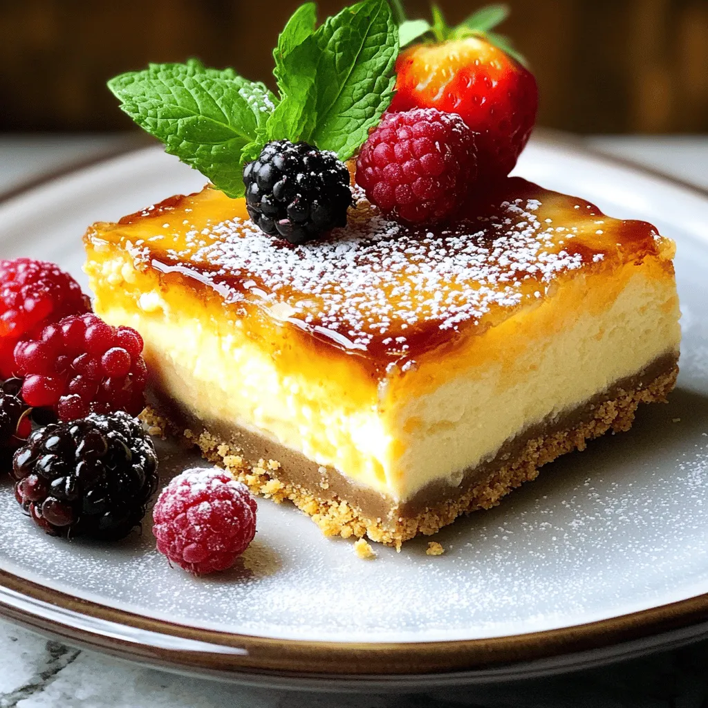 Um leckere Crème Brûlée Cheesecake Bars zu machen, brauchen wir einige wichtige Zutaten. Sie brauchen 200 g zerdrückte Butterkekse, 100 g geschmolzene Butter, 600 g Frischkäse, 150 g Zucker, 2 große Eier, 1 Teelöffel Vanilleextrakt, 1 Teelöffel Zitronensaft, 1/4 Teelöffel Salz, 100 ml Sahne und 2-3 Esslöffel braunen Zucker zum Karamellisieren. Diese Zutaten machen die Bars cremig und süß.
