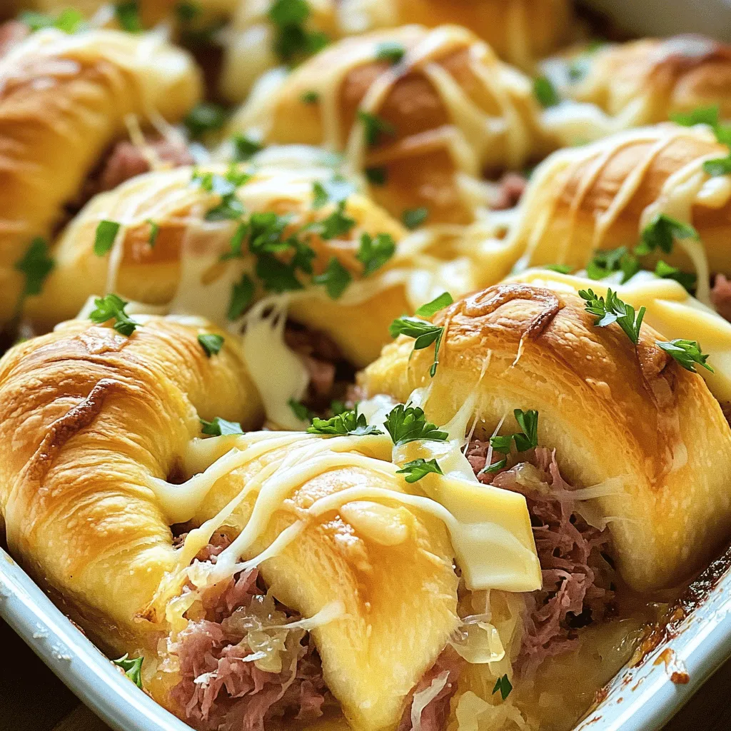 Für das Reuben Crescent Bake brauchst du bestimmte Zutaten. Diese Zutaten sind: - 1 Dose gekühlter Croissant-Teig - 1 Tasse gekochtes Corned Beef, gehackt - 1 Tasse Sauerkraut, abgetropft und gespült - 1 Tasse geriebener Schweizer Käse - 1/2 Tasse Thousand Island Dressing - 1 Teelöffel Kümmelsamen (optional) - Salz und Pfeffer nach Geschmack - Gehackte frische Petersilie zum Garnieren (optional)