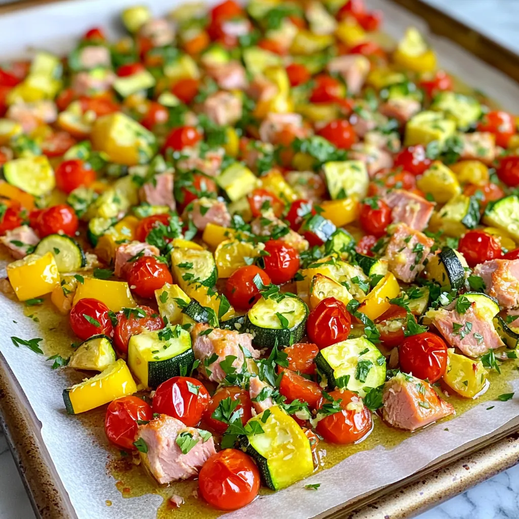 Schmackhaftes Sheet Pan Lemon Garlic Tuna und Veggies
