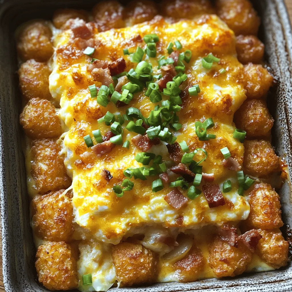 - 450 g Tater Tots (gefroren) - 200 g Speck, gewürfelt - 1 kleine Zwiebel, fein gehackt - 4 große Eier - 240 ml Milch - 200 g Cheddar-Käse, gerieben - 1/2 Teelöffel Paprika - 1/2 Teelöffel Knoblauchpulver - Salz und Pfeffer nach Geschmack - Frische Frühlingszwiebeln, gehackt, zur Garnitur