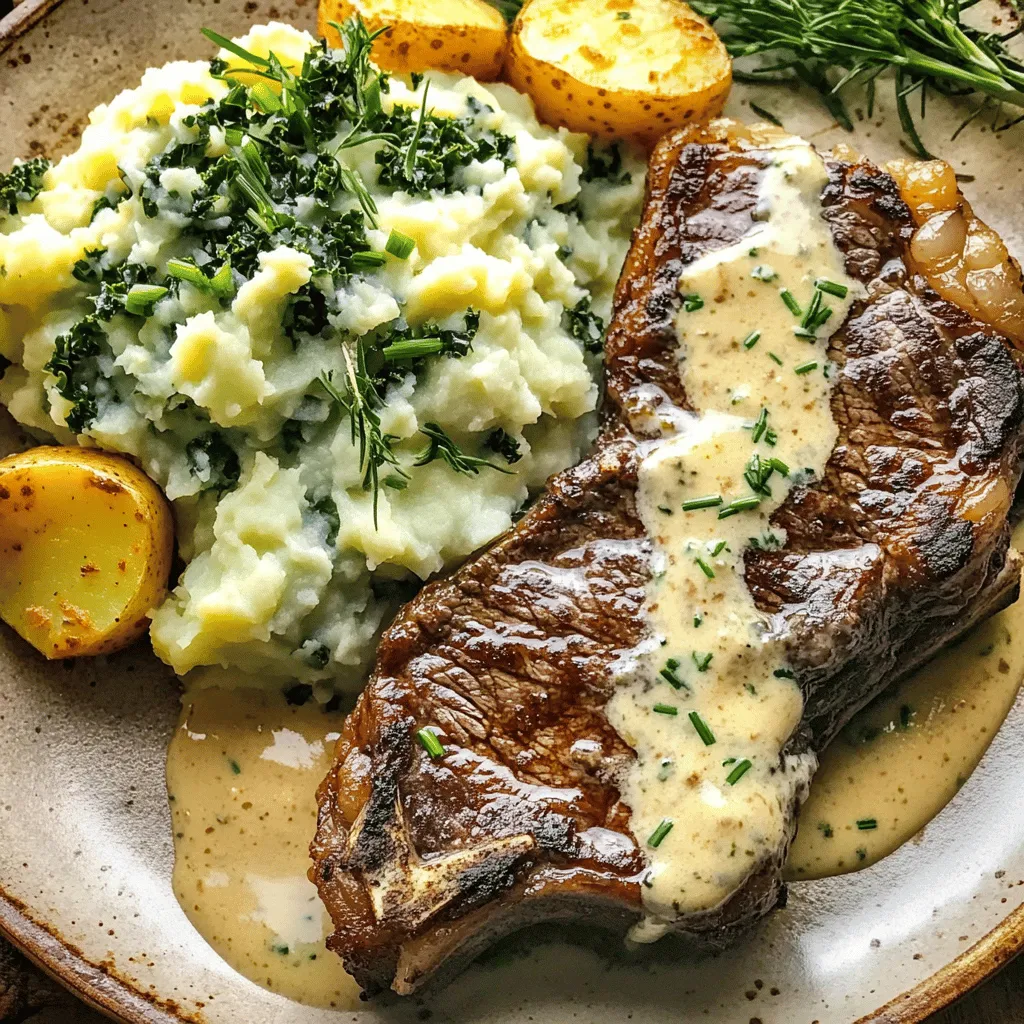 Um Gaelic Irish Steaks mit Whiskey Cream und Colcannon zuzubereiten, benötigst du frische und einfache Zutaten. Du brauchst zwei Rindersteaks, Salz, Pfeffer, Olivenöl, Sahne, irischen Whiskey, Dijon-Senf, Schnittlauch, Kartoffeln, Grünkohl oder Wirsing, Butter, Milch und Muskatnuss. Diese Zutaten findest du in jedem gut sortierten Markt.