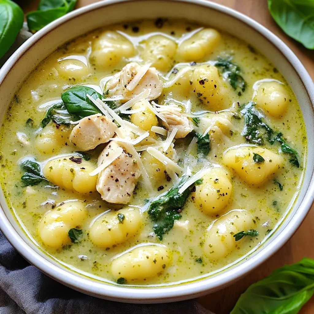 Cremige Pesto Hähnchen Gnocchi Suppe einfach genießen