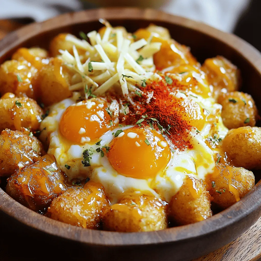 Wunderbarer Tater Tot Breakfast Bowl mit Würstchen-Soße