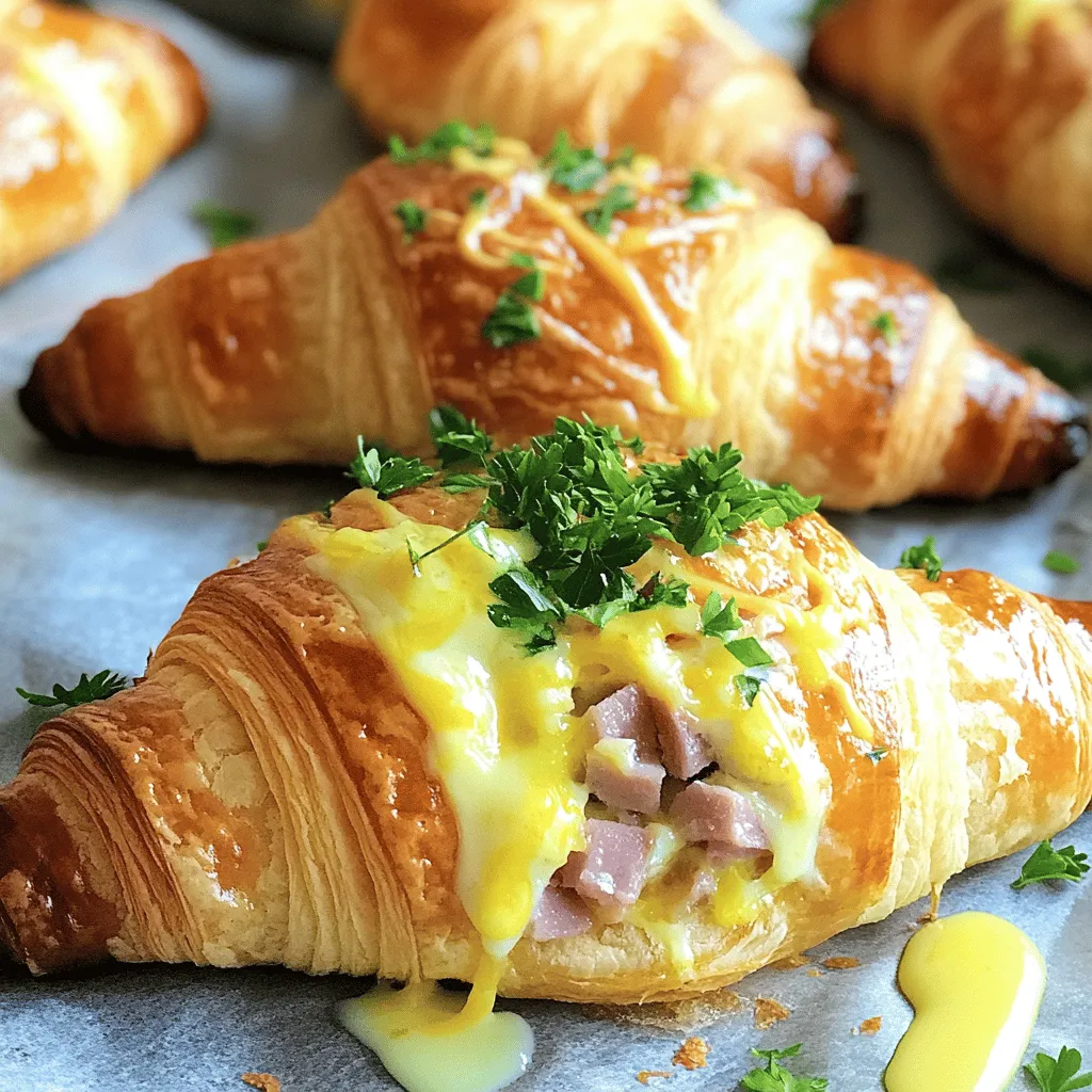 - 6 große Croissants, halbiert - 200 g gekochter Schinken, gewürfelt - 200 g geriebener Käse (z.B. Emmentaler oder Gruyère)