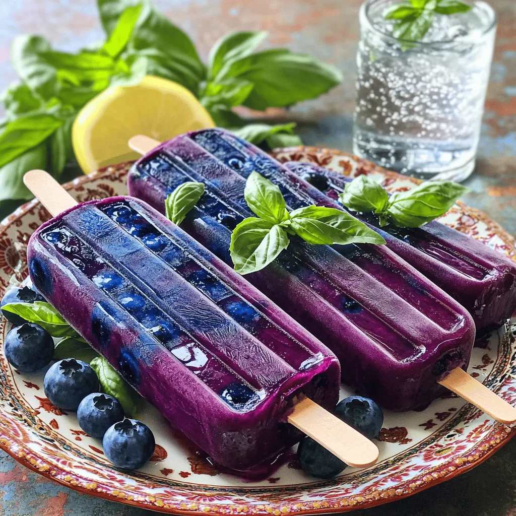 Blaubeer-Basilikum-Limonade-Popsicles Frisch genießen
