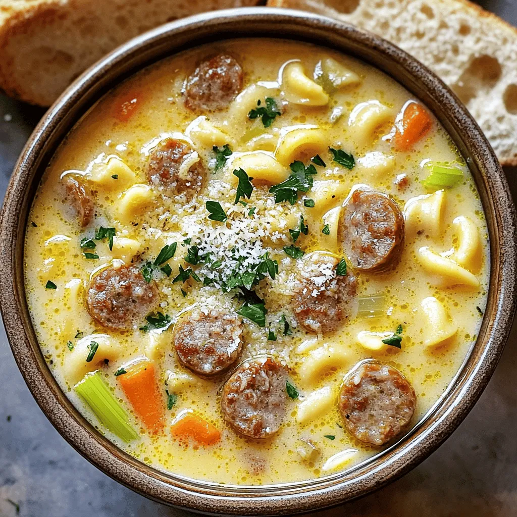 - 250 g italienische Wurst - 1 Liter Hühnerbrühe - 150 g Ditalini-Pasta