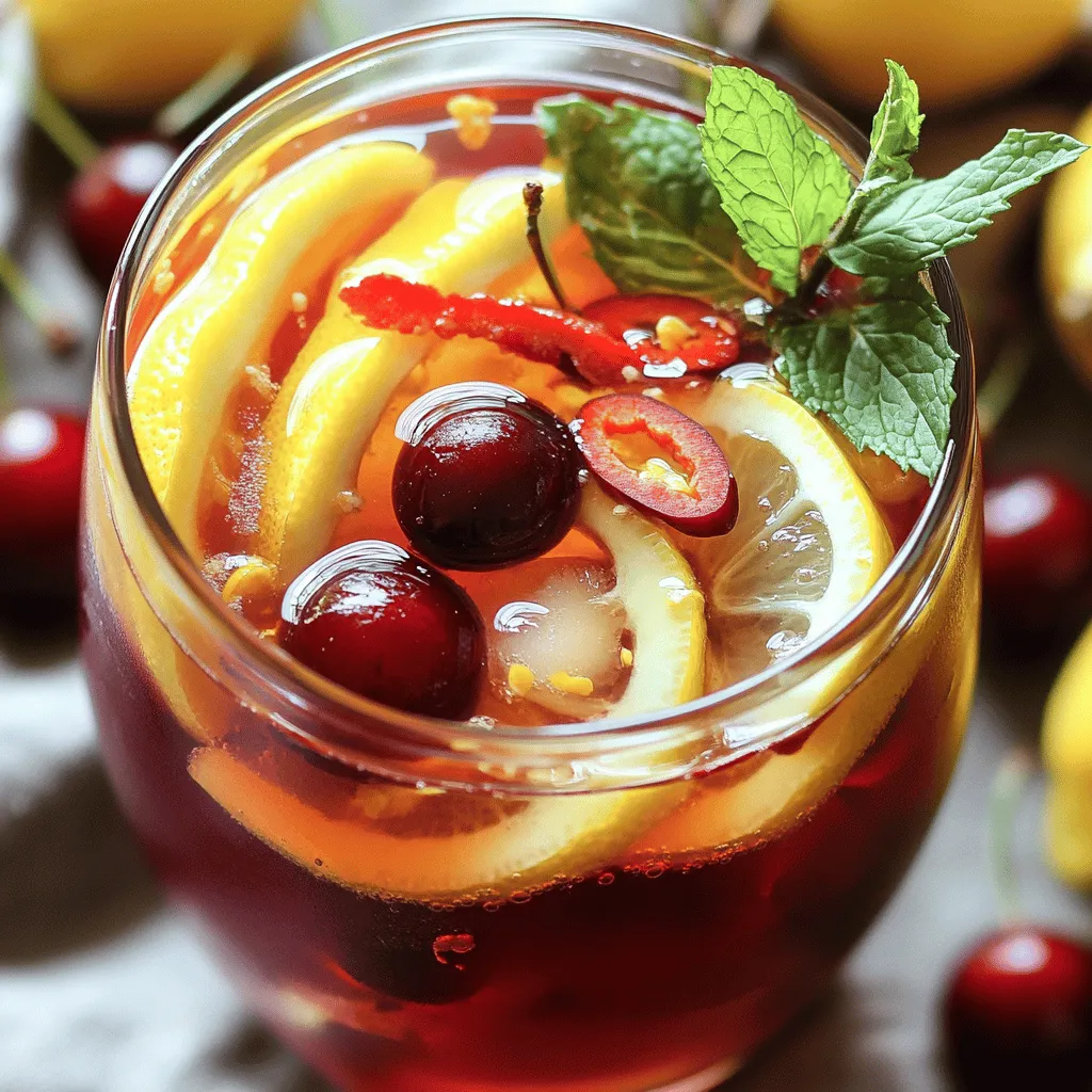 Um den Sweet & Spicy Cherry Ginger Iced Tea zuzubereiten, benötigst du einige frische Zutaten. Hier sind die benötigten Zutaten für das Rezept: