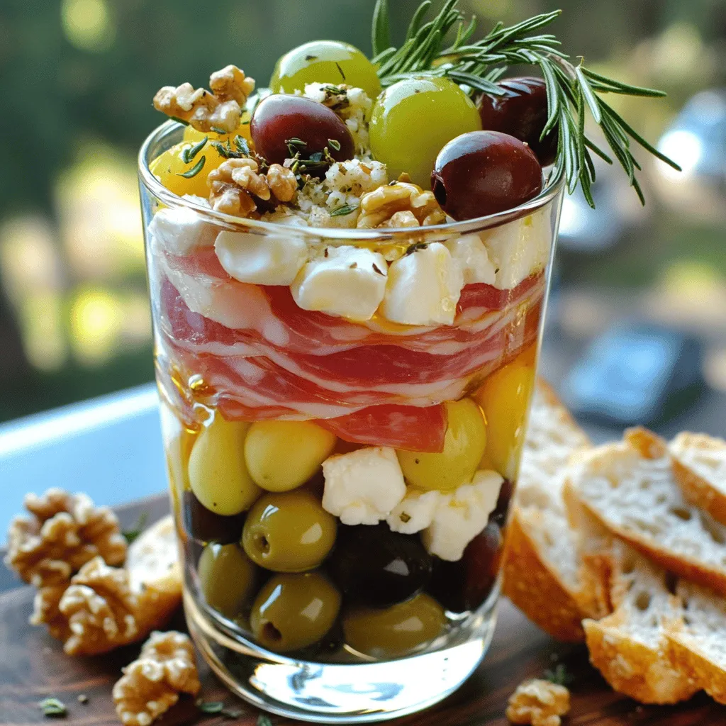 - 150 g gekochter Schinken - 100 g Salami - 50 g Brie-Käse - 50 g Ziegenkäse - 1 Handvoll Trauben - 1 Handvoll Walnüsse - 100 g Oliven - 3-4 eingelegte Gurken - 4 Scheiben Baguette - 2 Esslöffel Honig - 1 Teelöffel frischer Rosmarin - Eine Prise Pfeffer