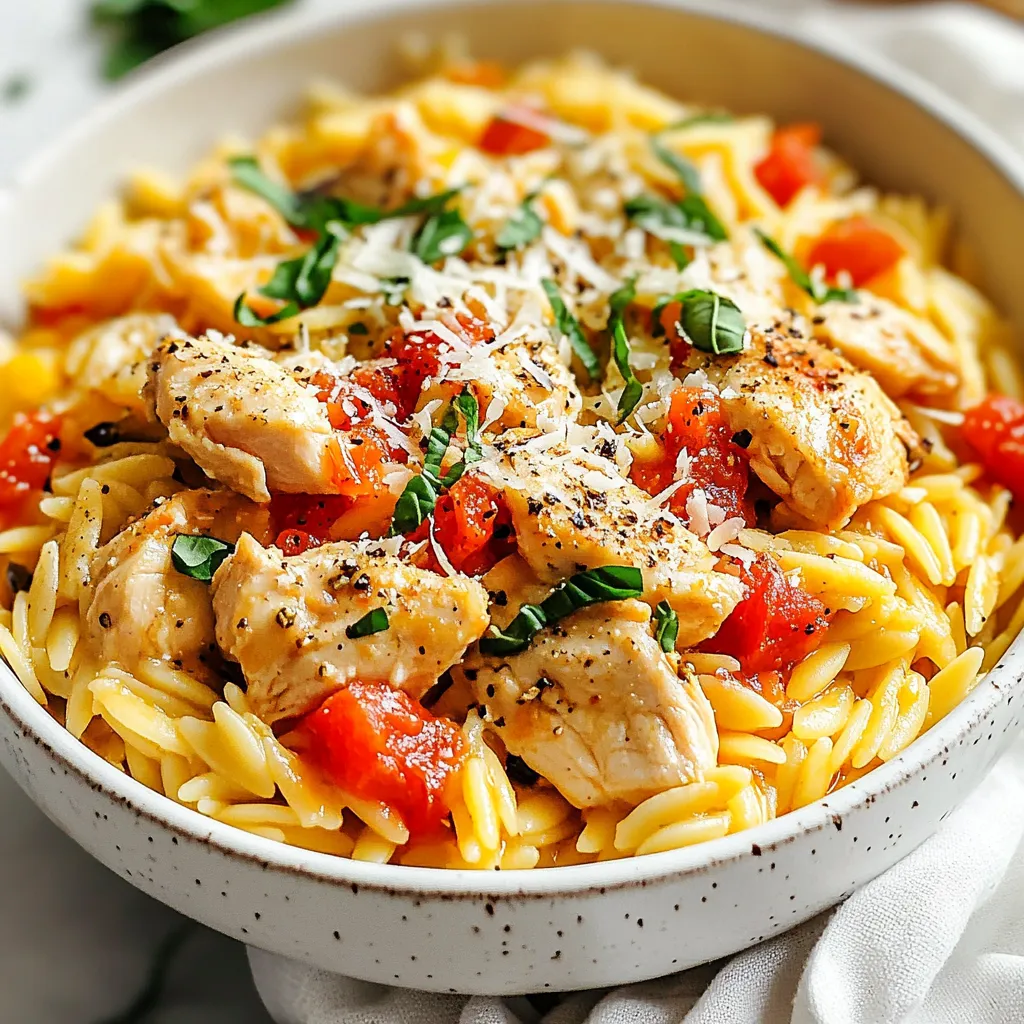 Cremiges Tomaten-Basilikum-Hähnchen Orzo Genuss