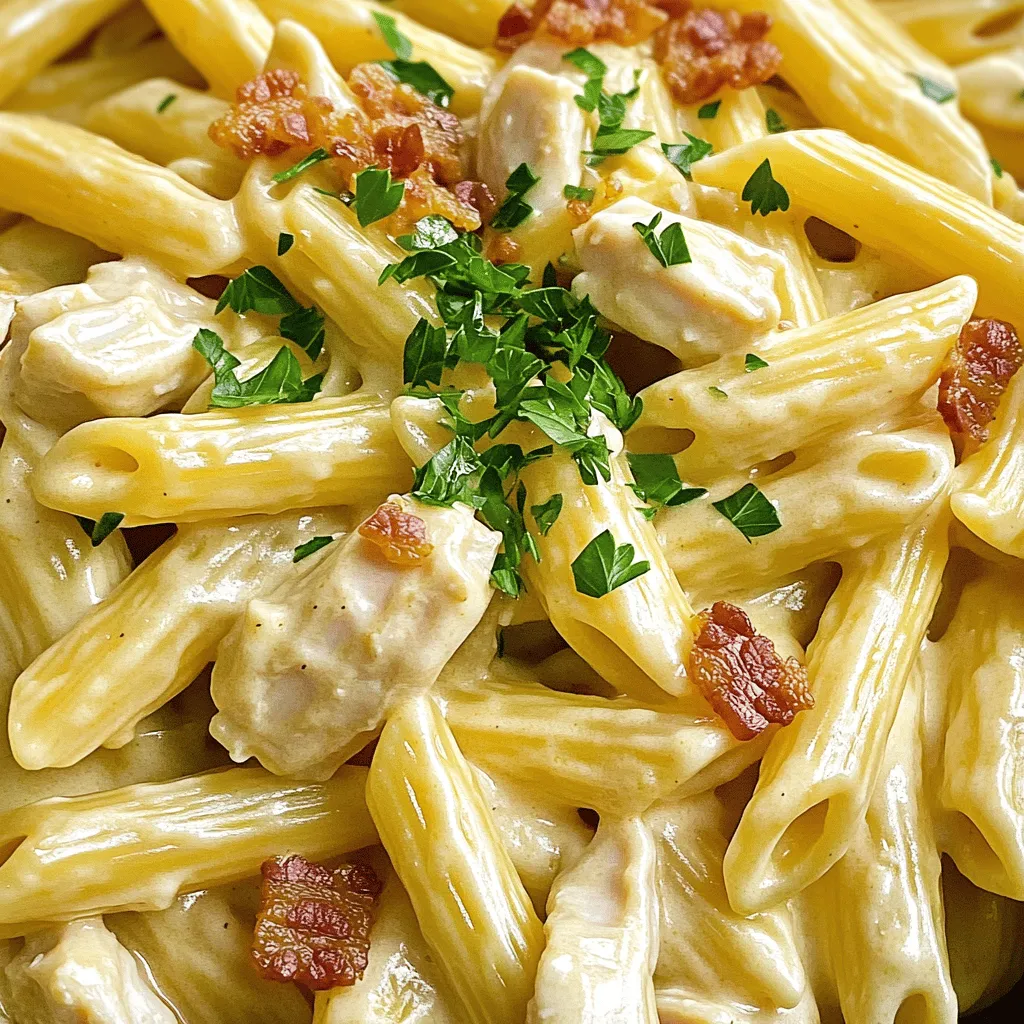 Cremige Hähnchen und Speck Pasta Schnelles Rezept