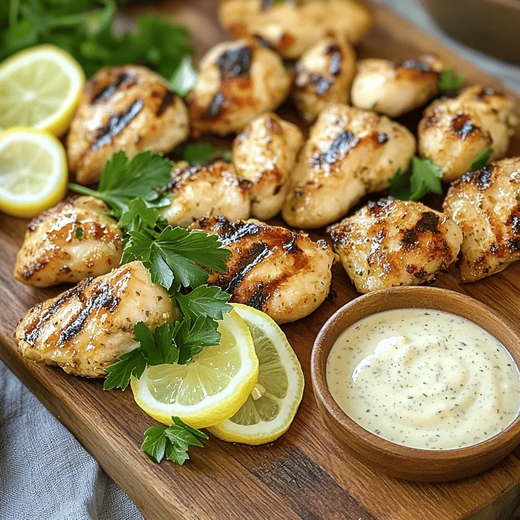 Grillte Hähnchenhäppchen mit cremiger Knoblauchsauce