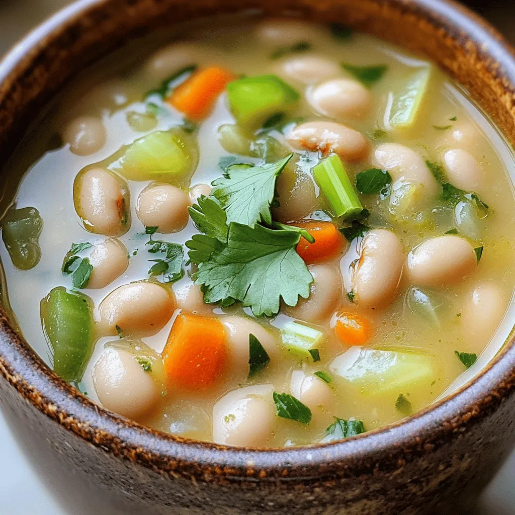 Die kubanische weiße Bohnensuppe hat einfache, aber köstliche Zutaten. Sie beginnt mit weißen Bohnen. Diese Bohnen sind der Hauptbestandteil. Sie geben der Suppe ihren herzhaften Geschmack. Ich empfehle, die Bohnen über Nacht einzuweichen. Dies macht sie weich und schnell kochbar.
