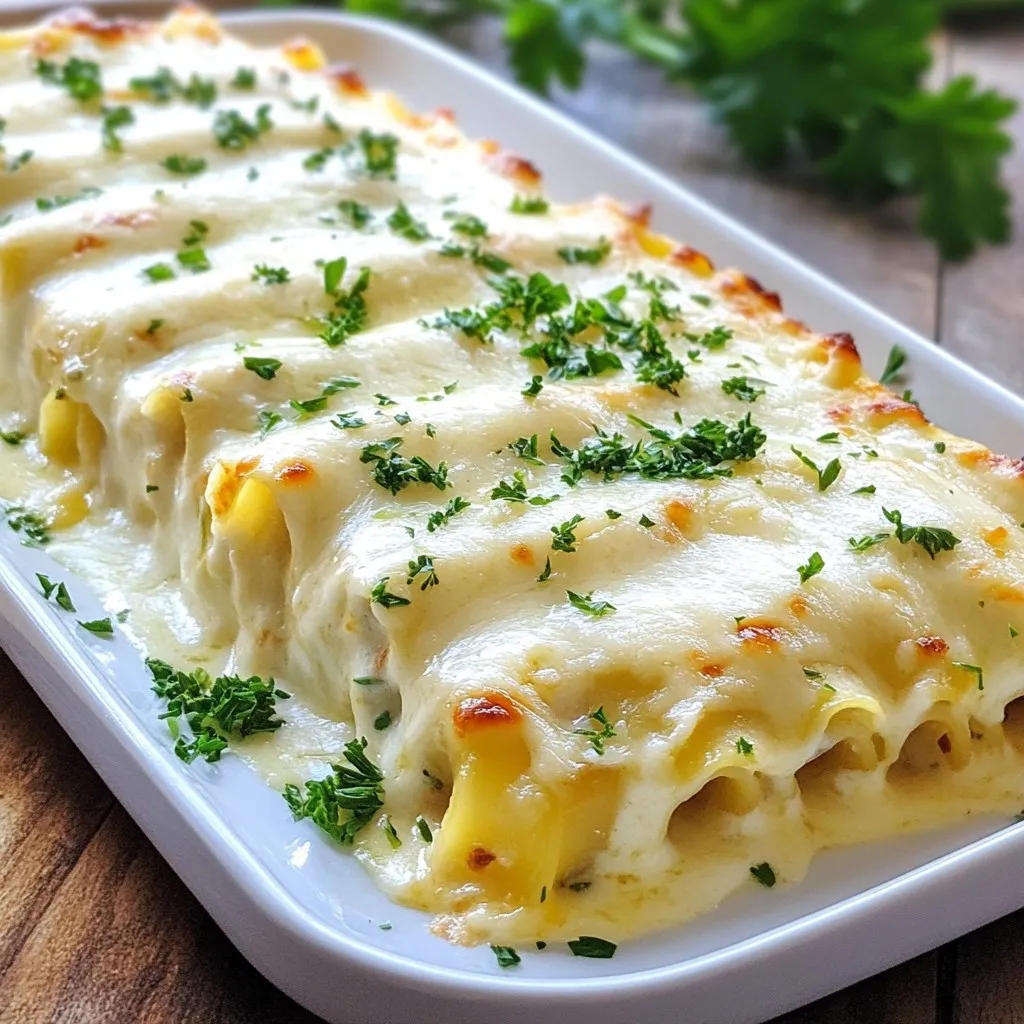 Roasted Garlic Alfredo Lasagna Roll-Ups Einfaches Rezept