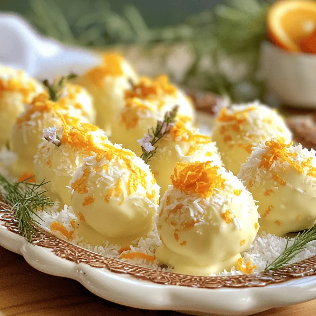 Um die no bake orange creamsicle truffles zuzubereiten, brauchst du ein paar einfache Zutaten. Du benötigst 1 Tasse zerbröselte Graham-Cracker und 1 Tasse Puderzucker. Diese beiden Zutaten geben den Trüffeln eine tolle Basis. Füge 8 Unzen weiche Frischkäse hinzu. Die Frischkäse sorgt für die cremige Textur. Dann kommen 1/2 Tasse Orangenschale von etwa 2-3 großen Orangen dazu. Diese Schale bringt viel Geschmack. 1/4 Tasse Orangensaft und 1 Teelöffel Vanilleextrakt runden das Ganze ab. Wenn du magst, kannst du auch 1 Tasse weiße Schokoladenstückchen und 1/4 Tasse Kokosraspel für die Dekoration verwenden.