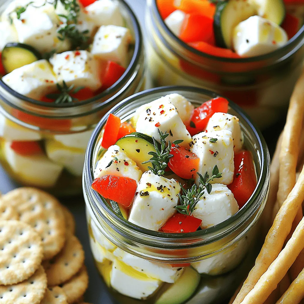 - 300 g Feta-Käse, gewürfelt - 200 g Mozzarella-Kugeln - 1 rote Paprika, in kleine Stücke geschnitten - 1 Zucchini, in Scheiben geschnitten