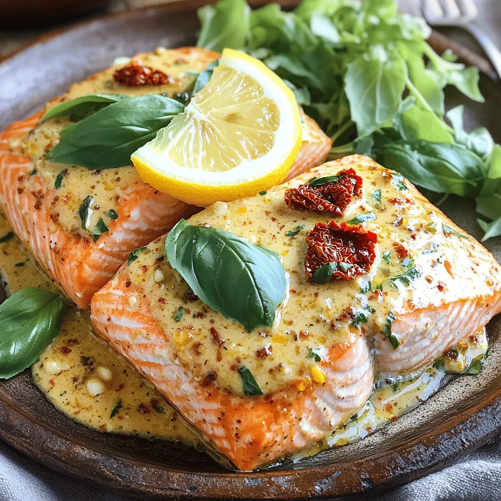 - 4 Lachsfilets (je ca. 150 g) - 100 g getrocknete Tomaten in Öl - 200 ml Sahne