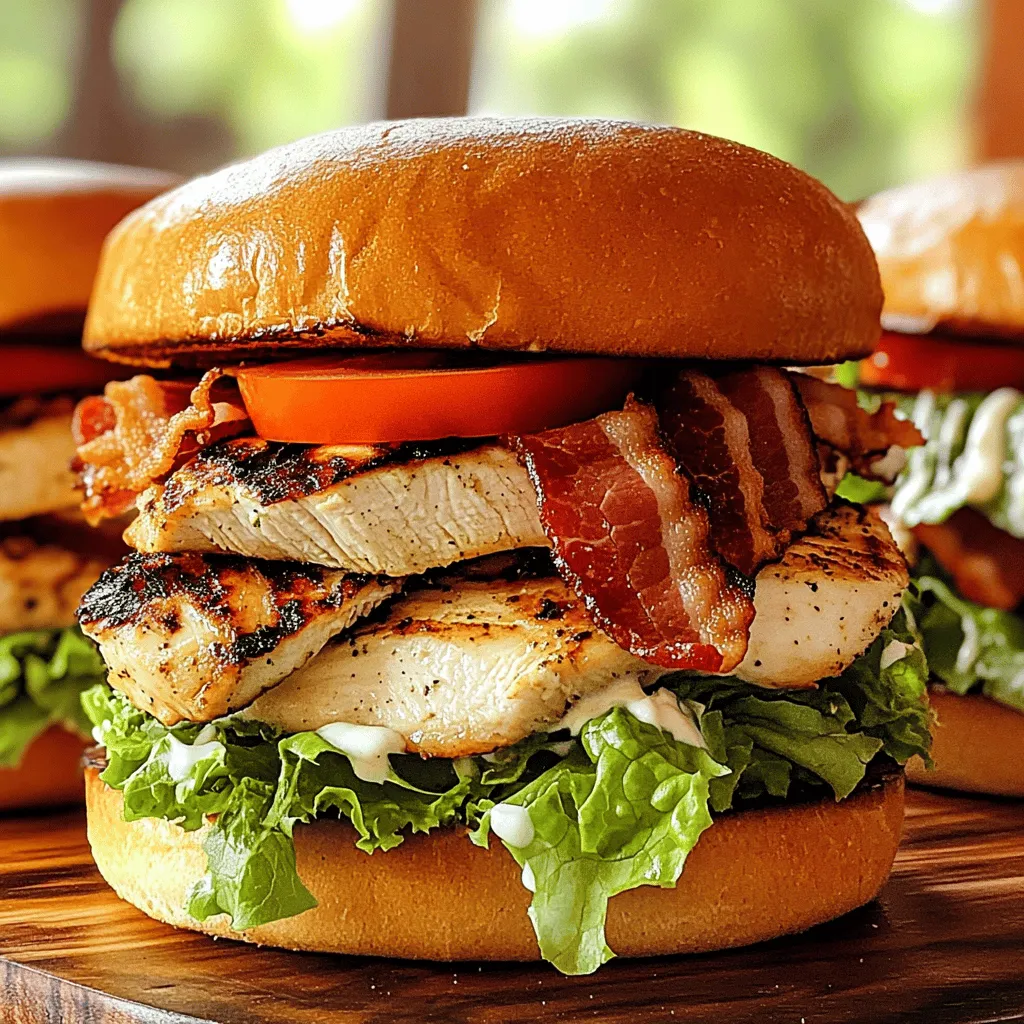 - Hähnchenbrustfilets - Bacon-Scheiben - Hamburgerbrötchen - Geriebener Cheddar-Käse - Ranch-Dressing - Römersalat und Tomaten - Olivenöl, Salz und Pfeffer