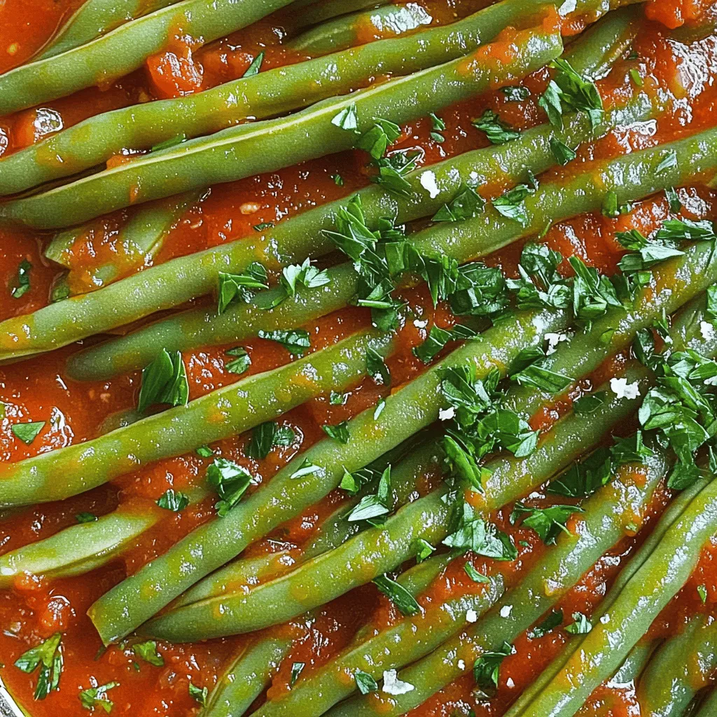 Grüne Bohnen in Tomatensauce sind einfach zuzubereiten. Du brauchst frische grüne Bohnen, Tomaten und ein paar Gewürze.