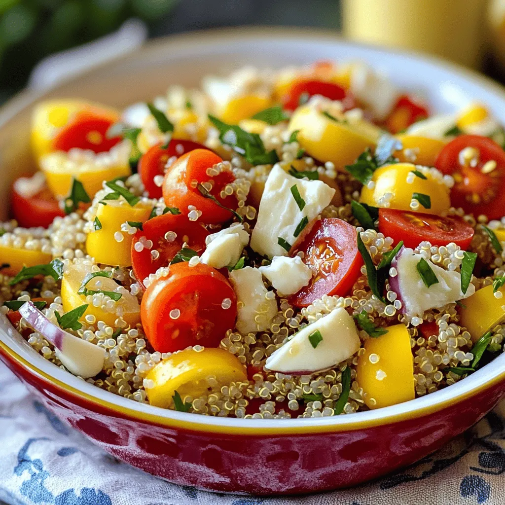 Ein Quinoa-Salat lebt von frischen und bunten Zutaten. Ich empfehle, verschiedene Gemüsearten zu verwenden. Rote und gelbe Paprika bringen Farbe und Süße. Sie eignen sich gut, weil sie knackig sind und einen tollen Geschmack haben. Auch Gurken sind frisch und haben einen hohen Wassergehalt. Sie machen den Salat leicht und spritzig. Kirschtomaten fügen die nötige Süße hinzu. Ihre saftige Textur ist einfach perfekt.