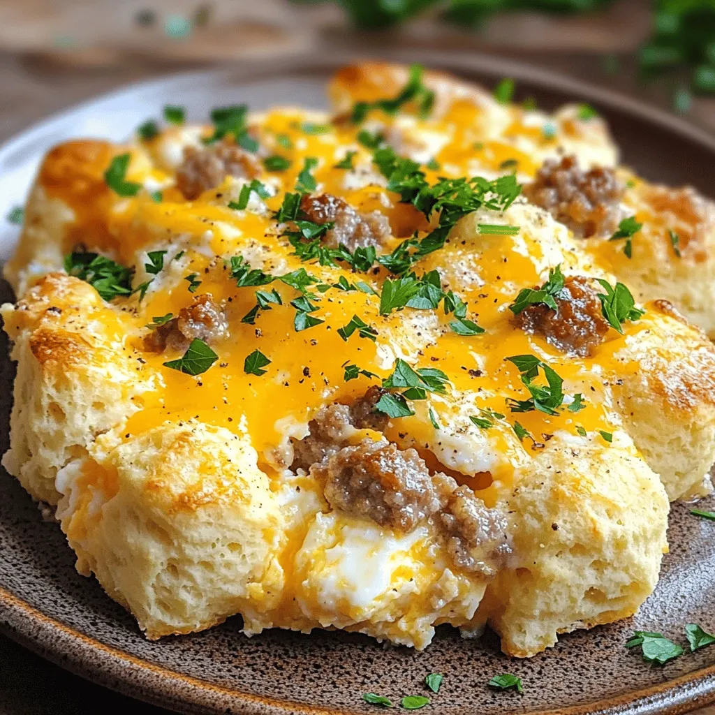 - 8 gekühlte Biscuit-Teige (z. B. Pillsbury) - 300 g Frühstückswurst - 6 große Eier - 240 ml Milch