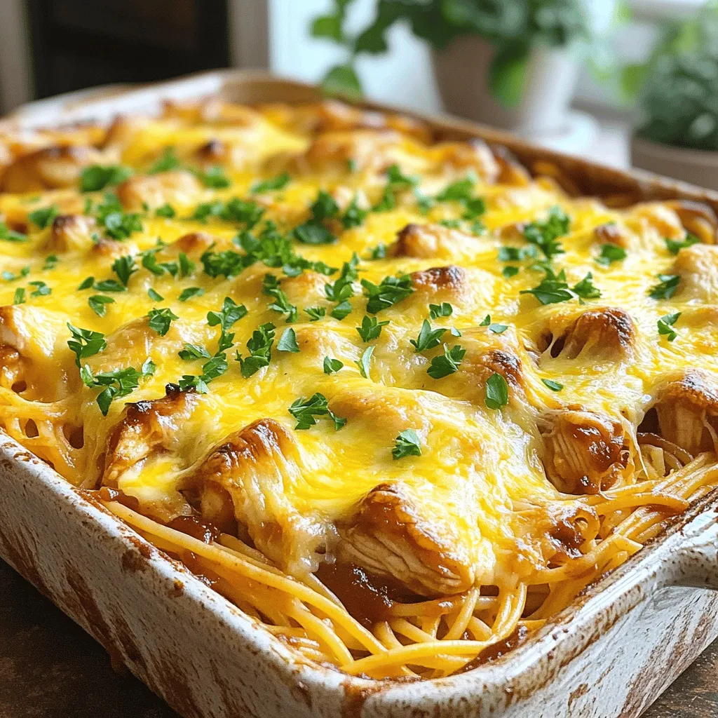 Um einen Monterey Chicken Spaghetti Bake zuzubereiten, brauchst du einige wichtige Zutaten. Du benötigst 300 g Spaghetti, 400 g gewürfelte Hähnchenbrust, eine große Zwiebel und zwei Knoblauchzehen. Dazu kommen 400 g gehackte Tomaten in Dosen, 200 g BBQ-Sauce und 200 g geriebener Monterey Jack Käse. Ein bisschen Frischkäse (150 g), getrockneter Oregano und Paprika sind ebenfalls wichtig. Vergiss nicht Salz und Pfeffer. Frische Petersilie dient später zur Garnierung.