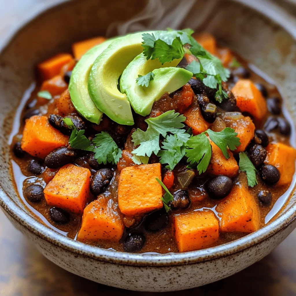 Süßkartoffel-Schwarze-Bohnen-Chili nährend und herzhaft
