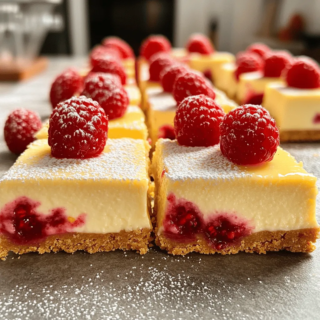 Für die perfekten Himbeer-Zitronen-Käsekuchen-Riegel benötigst du folgende Zutaten: - 1 ½ Tassen Graham-Cracker-Brösel - ⅓ Tasse Kristallzucker - ½ Tasse ungesalzene Butter, geschmolzen - 450 g Frischkäse, weich - 1 Tasse Kristallzucker - 2 große Eier - 2 Esslöffel Zitronensaft - 1 Esslöffel Zitronenschale - 1 Tasse frische Himbeeren (plus extra zum Garnieren) - 1 Teelöffel Vanilleextrakt