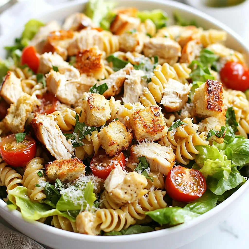Hähnchen Caesar Pasta Salat Frisch und Herzhaft Genießen