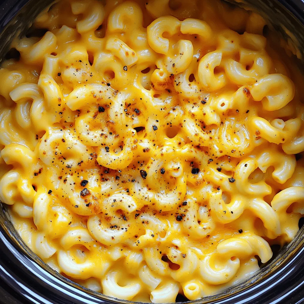 Um cremiges Crock Pot Mac & Cheese zuzubereiten, brauchst du einige einfache Zutaten. Du benötigst 450 g Macaroni, 4 Tassen Wasser, 1 Teelöffel Salz, 2 Tassen scharfen Cheddar, 1 Tasse Mozzarella, 1 Tasse Frischkäse, 1/2 Tasse Milch, 1/2 Teelöffel Paprikapulver, 1/2 Teelöffel Knoblauchpulver, und 1/2 Teelöffel schwarzen Pfeffer. Frisch gehackte Petersilie ist optional für die Garnitur.