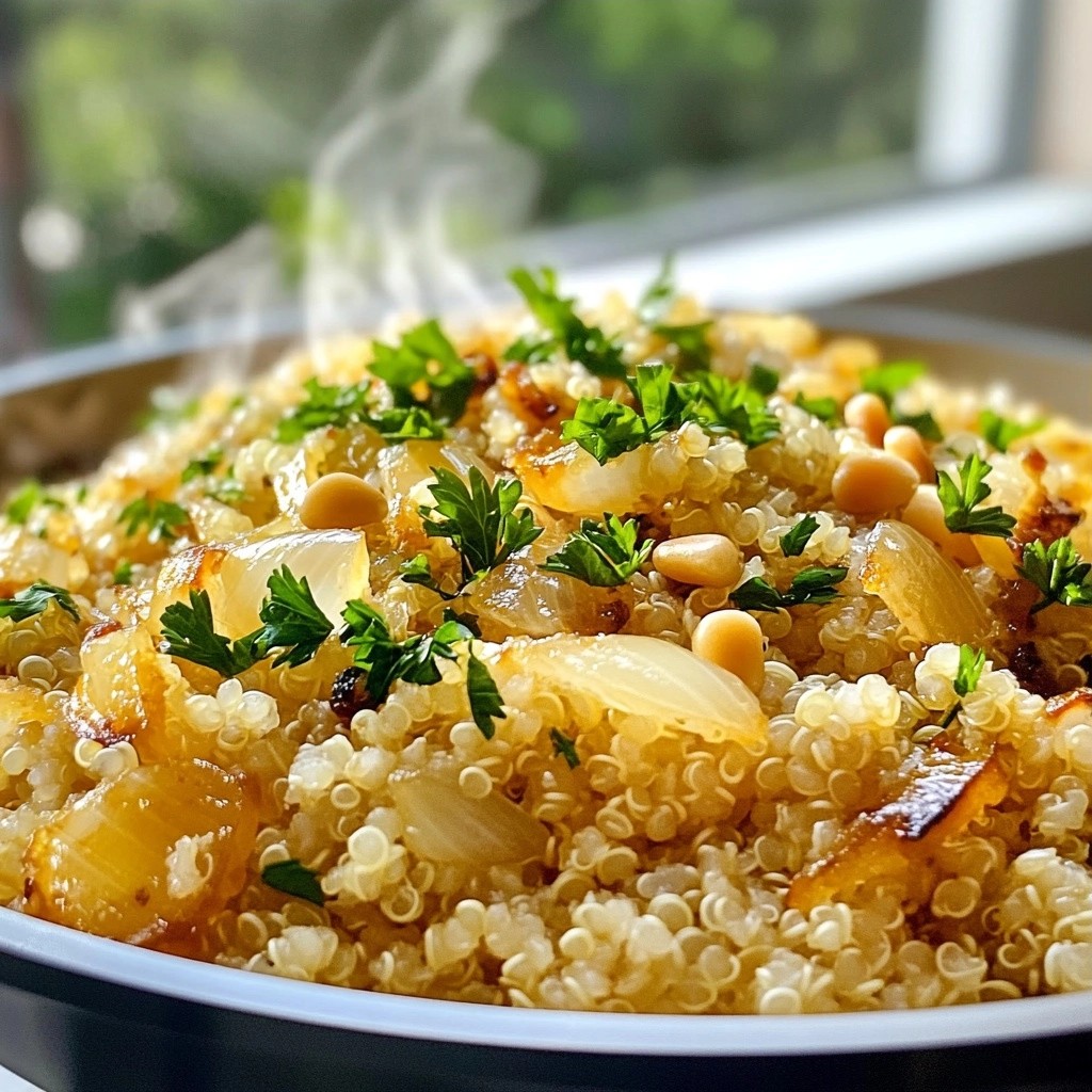 Karamellisierte Zwiebeln einfach als Quinoa Pilaf