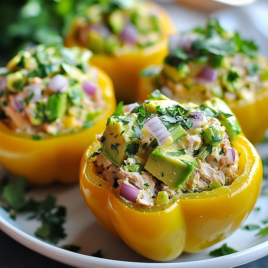 Einfaches Avocado-Thunfischsalat gefüllte Paprika