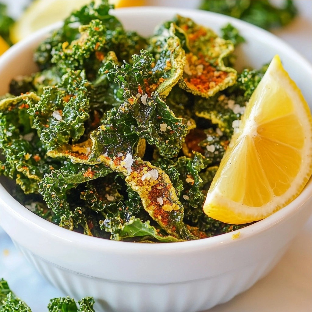 Crispy easy side dish Lemon Garlic Kale Chips genießen
