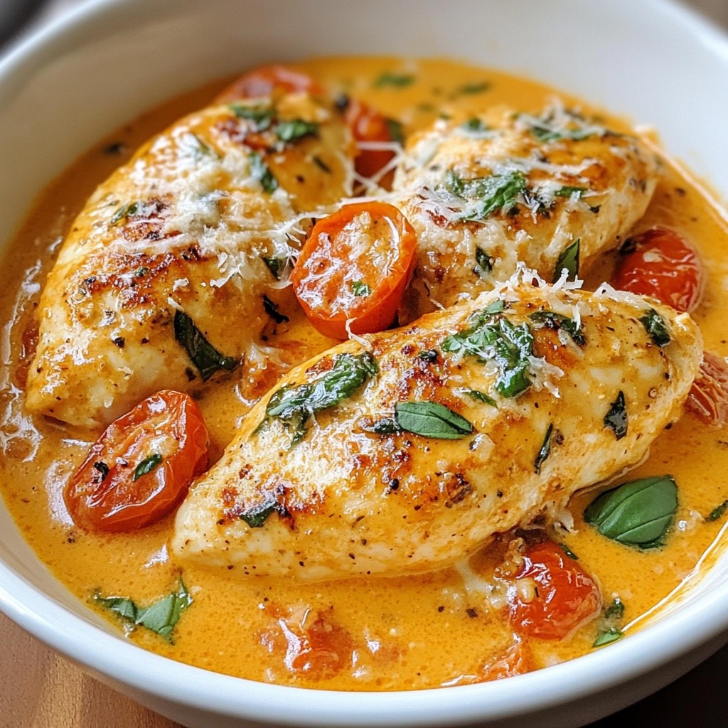 Creamy Tomato Basil Chicken Reichhaltiges Rezept