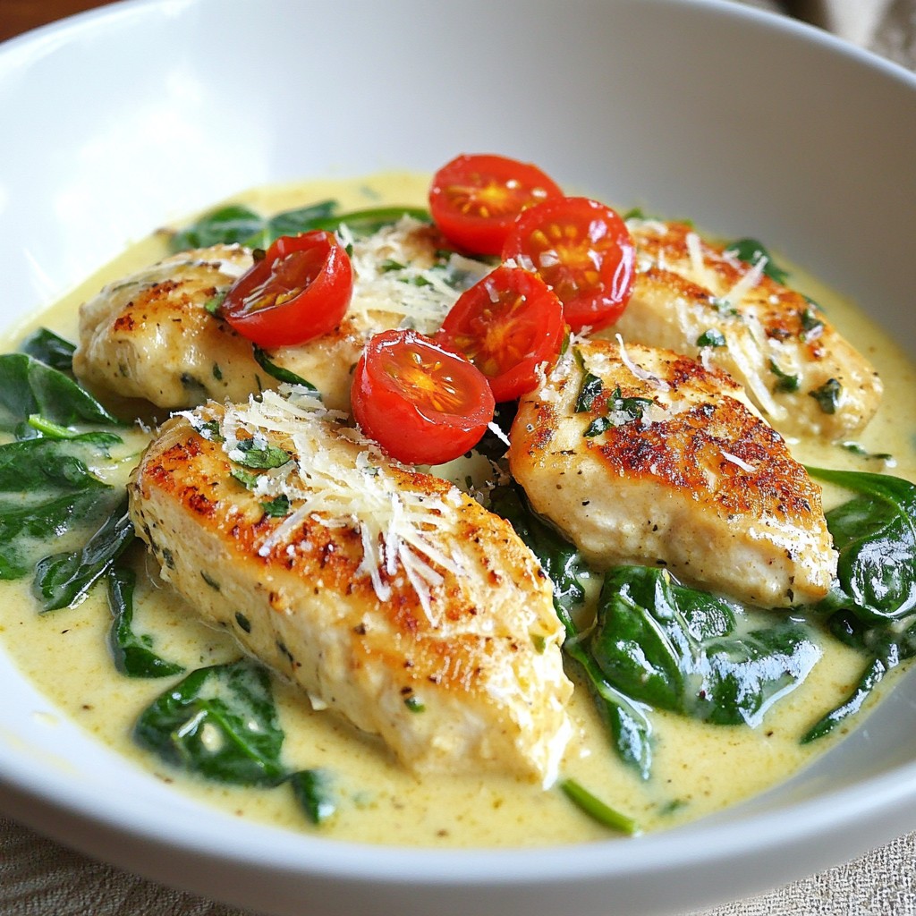 Einfach Cremige Spinat & Hähnchen Pfanne Rezept