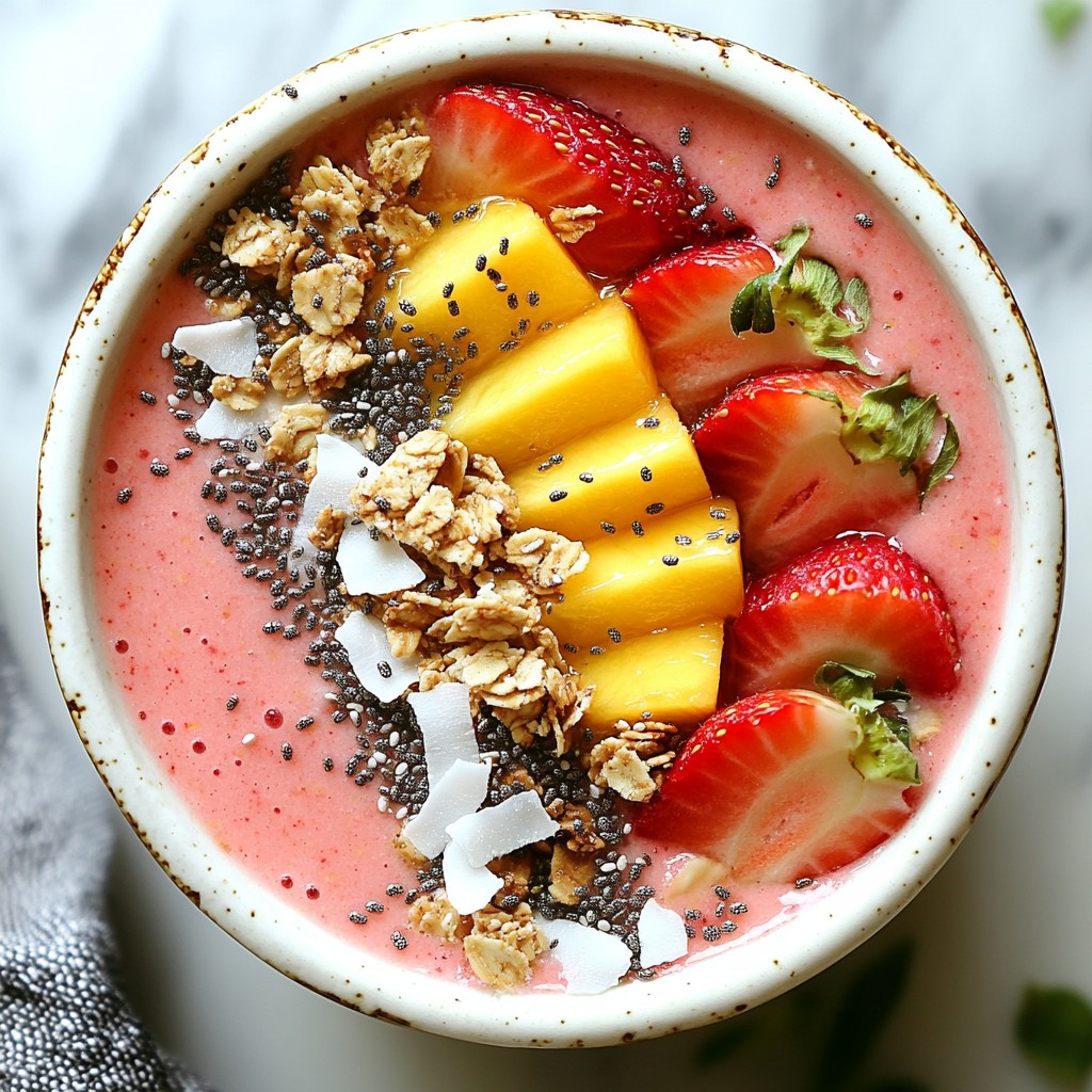 Erdbeer-Pfirsich-Smoothie-Bowl cremig und erfrischend