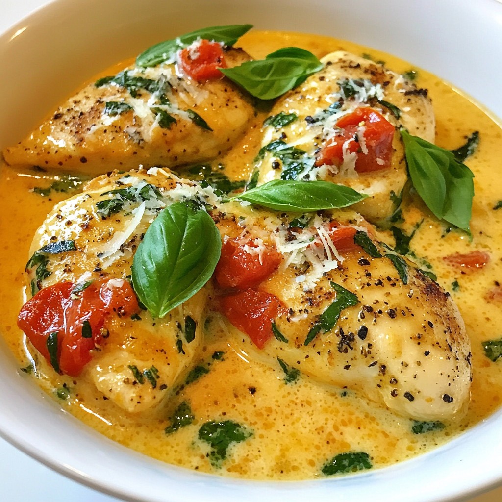 Creamy Tomato Basil Chicken Einfache und leckere Mahlzeit