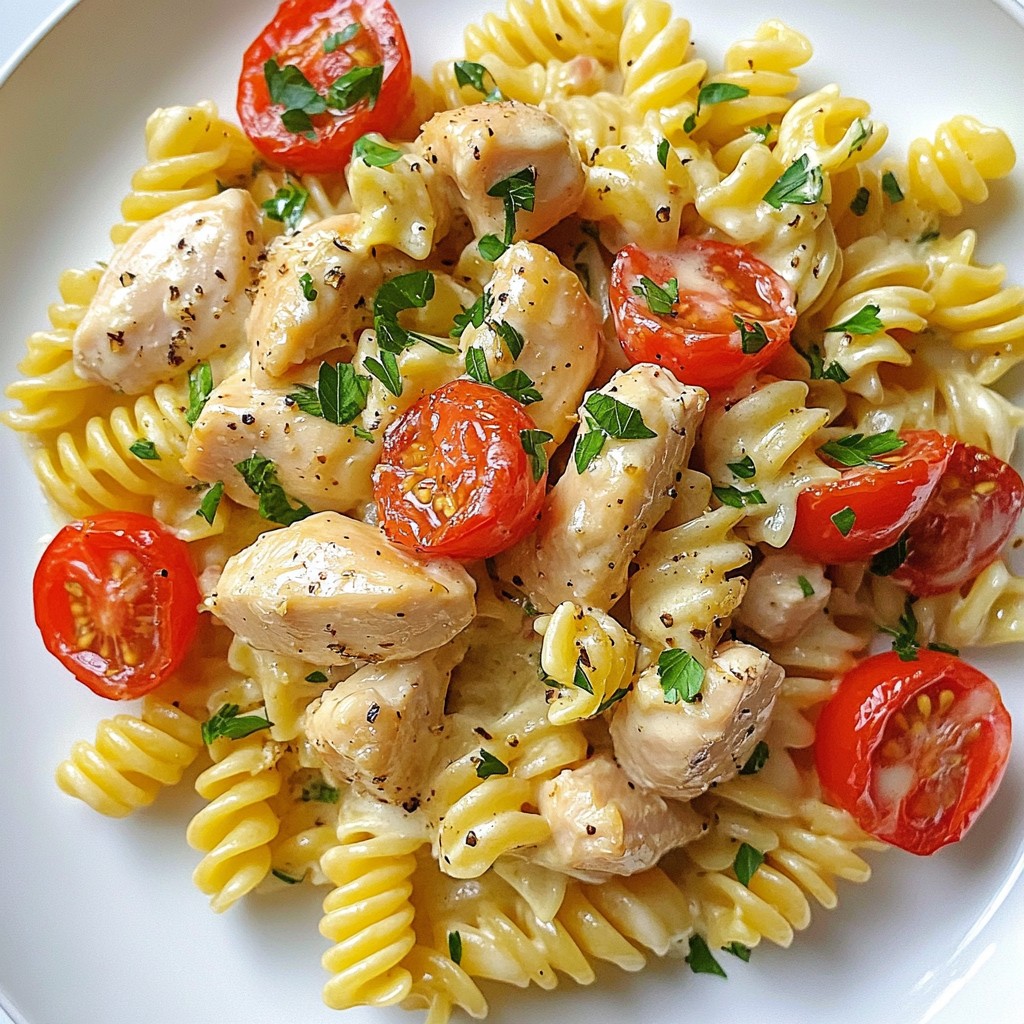 Schnelle cremige Parmesan-Hähnchen-Pasta genießen