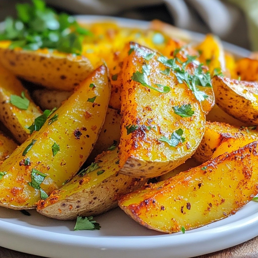 Crispy side dish Spicy Turmeric Potato Wedges Rezept