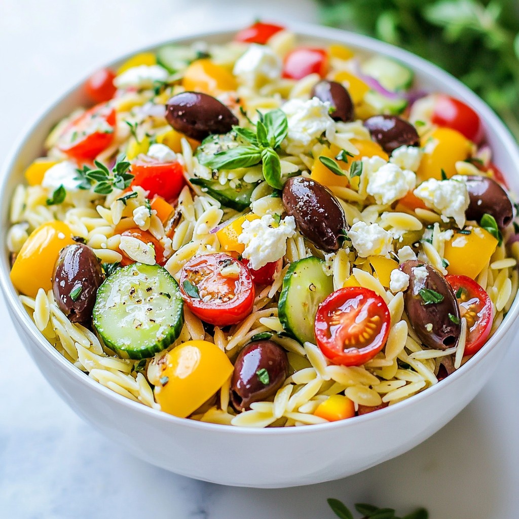 Griechischer Orzo-Pasta-Salat frische Geschmackskombination