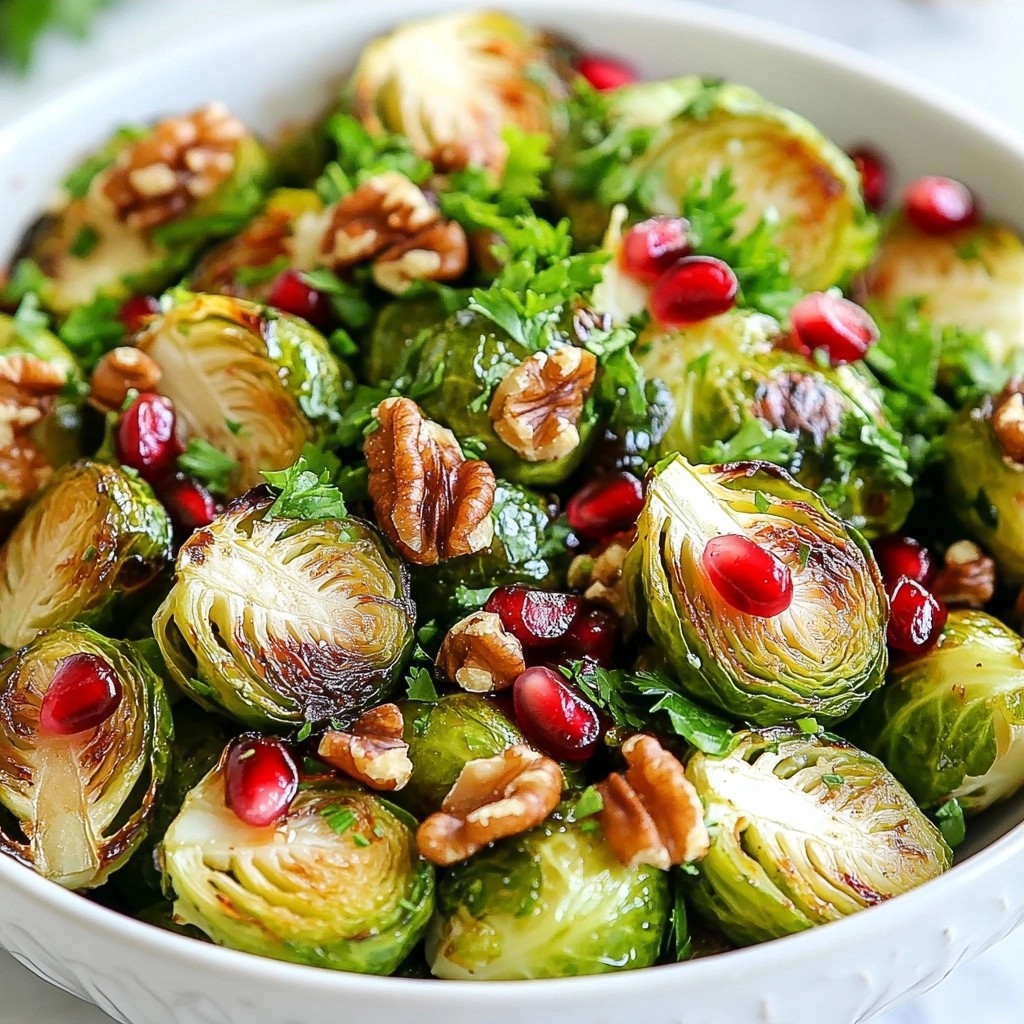Festive easy side dish Pomegranate Walnut Brussels Sprouts